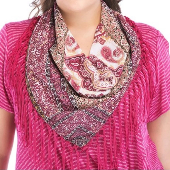 Energe World Wear Bohemian NWOT Pink Boho Striped W/Scarf & Twist Bottom Hem *XL - Picture 3 of 13